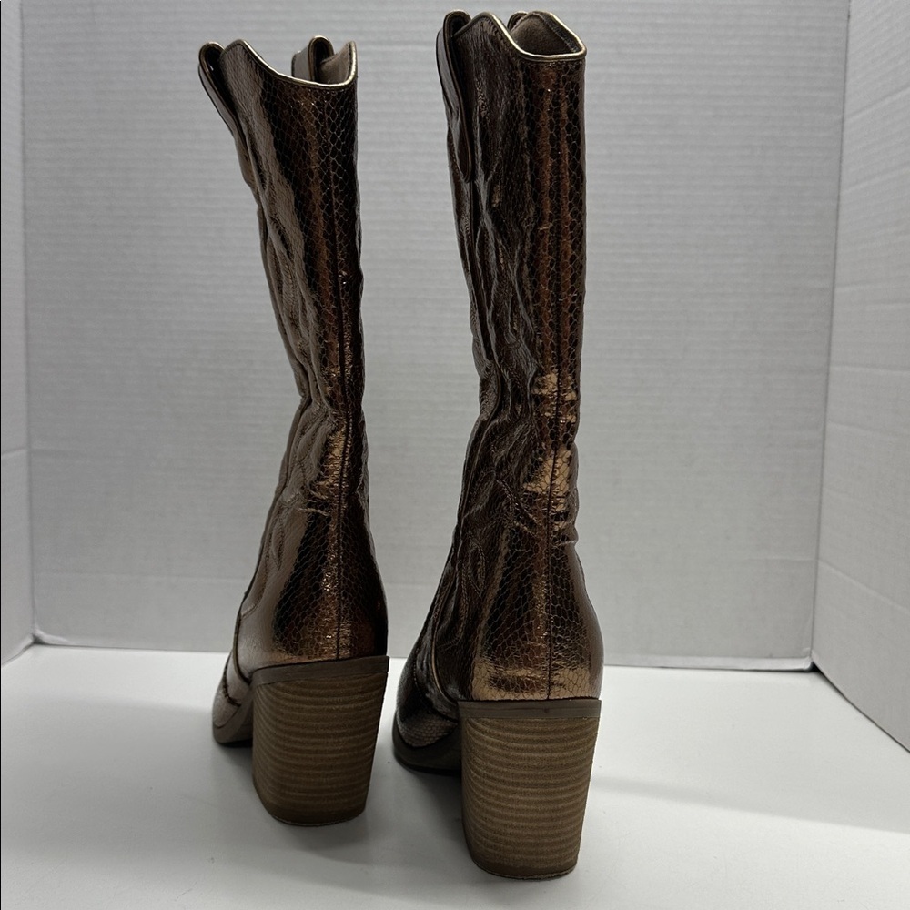 Michael Shannon Faith Cowboy Boots Western Block Heeled Metallic Bronze Size 10 - Picture 3 of 7